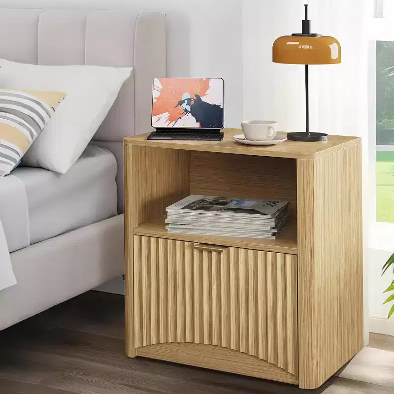 Mid Century Modern Nightstand,Set of 2, 22.8 Wide Fluted Nightstand with Drawer and Storage, Fluted Nightstand for Bedroom Sofa Office