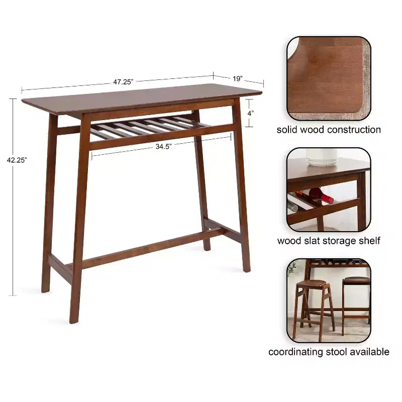 Kate and Laurel Morreau Wood Pub Table, 48x19x43, Walnut Brown