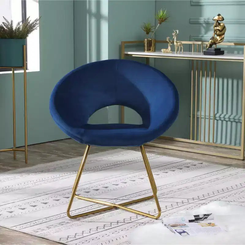 Roundhill Furniture Slatina Silky Velvet Upholstered Accent Chair, Blue with Gold Tone Finished Base