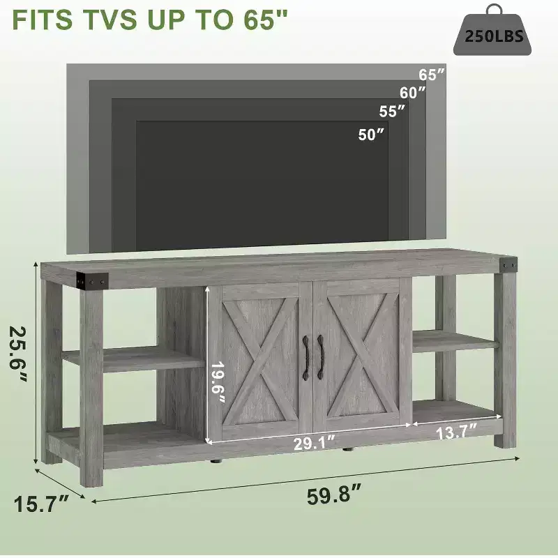 65 TV Stand Entertainment Center - Storage Shelves Media Console for Living Room