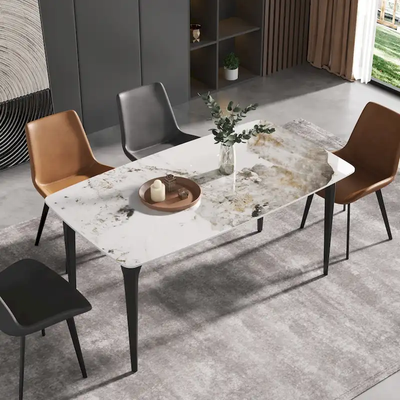 White & Black / Purple / Gold Sintered Stone Top Dining Table with Metal Legs for 4–6 Person