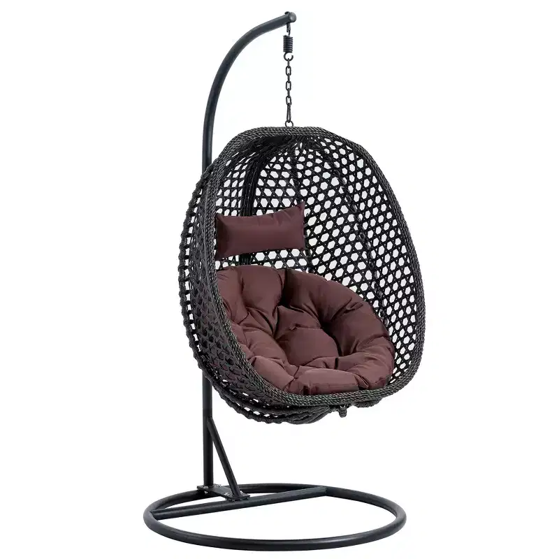 Swinging Chair Hammock Egg Chair Patio Wicker Swing Egg Hanging Chair With Stand, 350lbs Maximum Weight Capacity, Black
