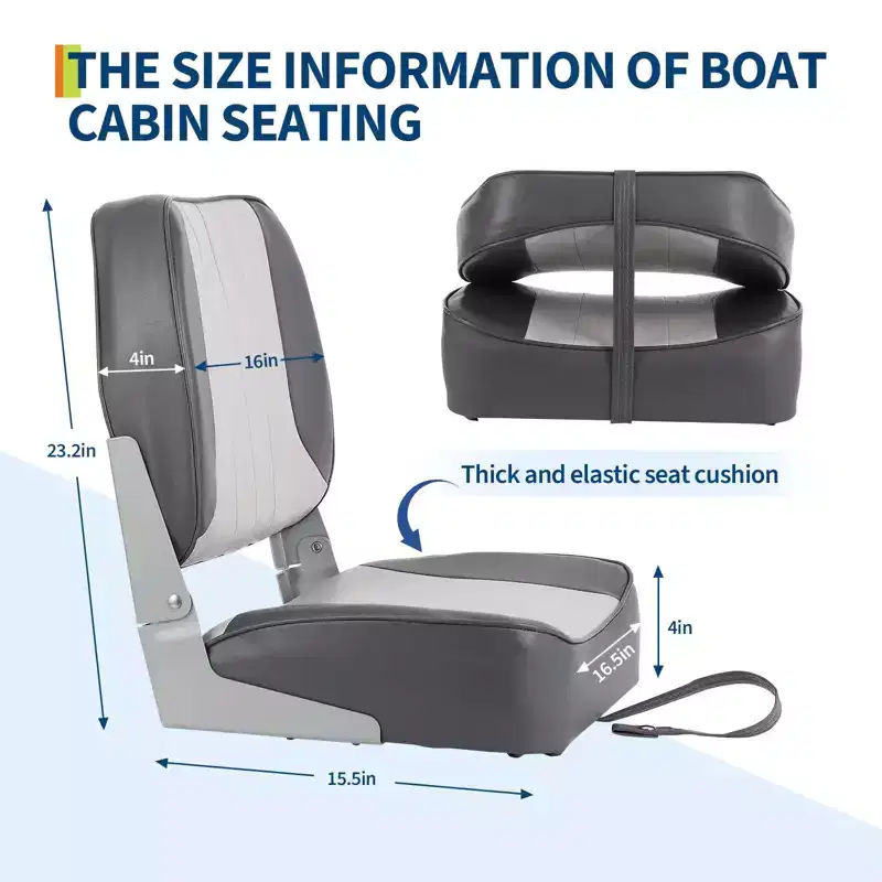 Folding Boat Seat Captain Chair - Set of 2 Low Back Fishing Boat Seats with High-Density Sponge Cushions, UV Resistant & Fixing Straps