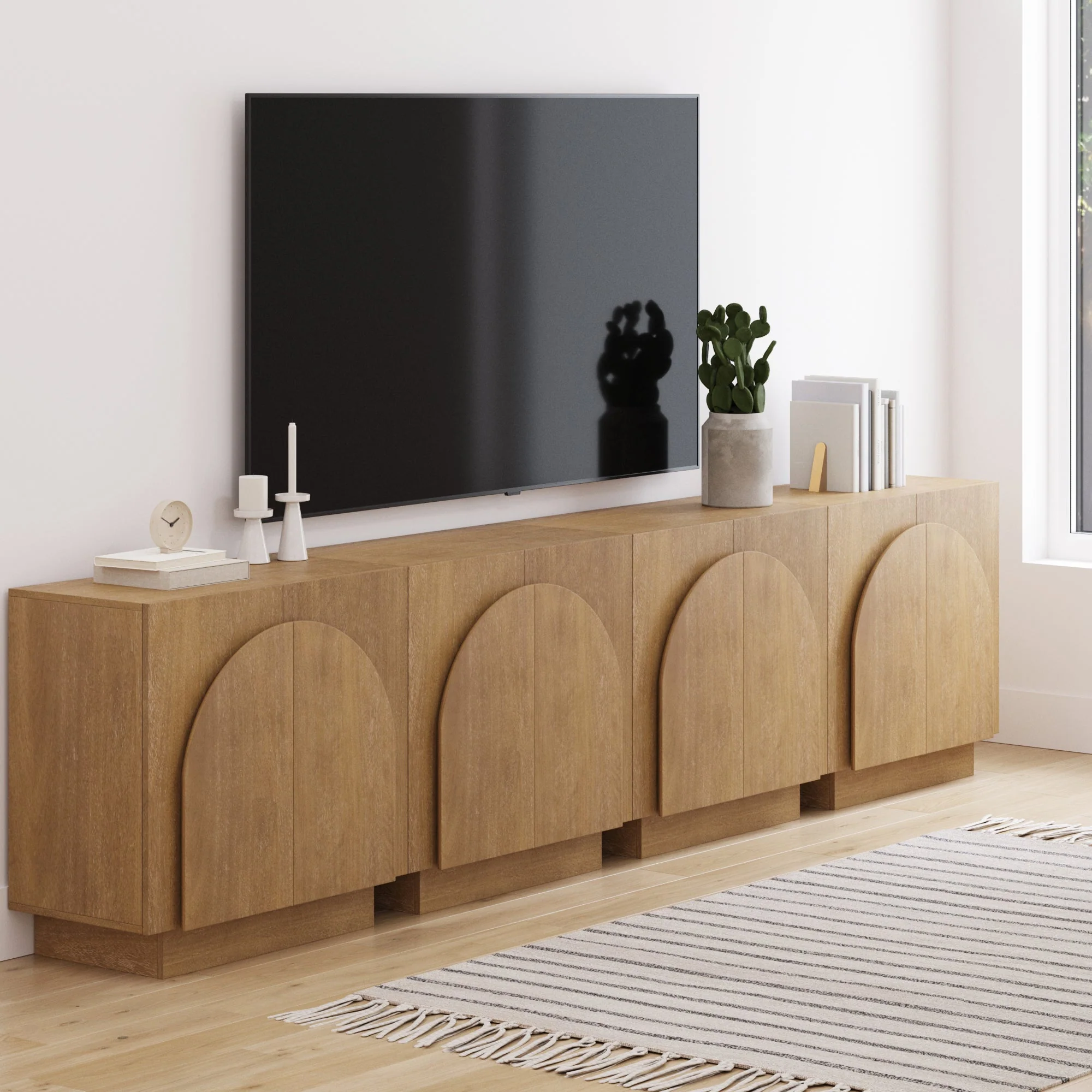 Wood Arched TV Console Stand for TVs up to 100 Brown
