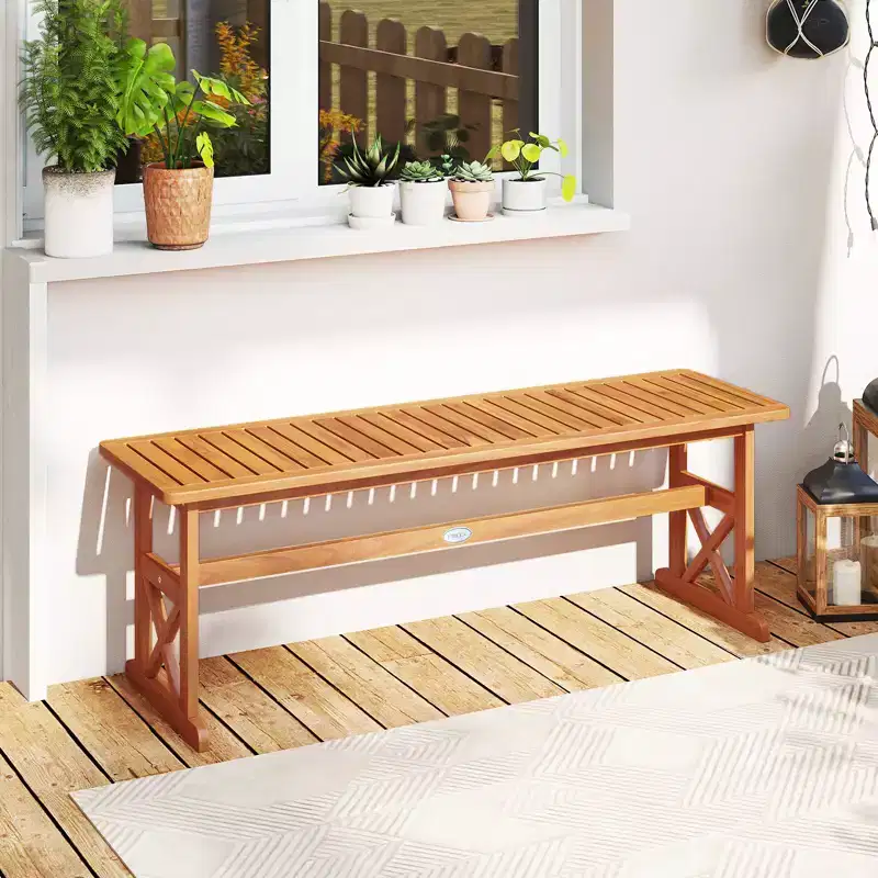 Costway 51 Inches Acacia Wood Outdoor Bench w/ Slatted Seat & X-Shaped Frame