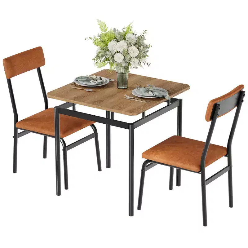 3 Piece Dining Table Set, with 2 PU Upholstered Chair