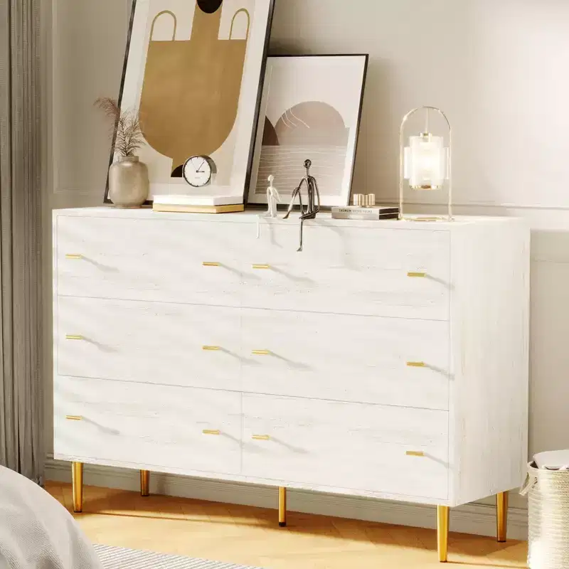 Farmhouse 6 Drawer Dresser for Bedroom, 47.2