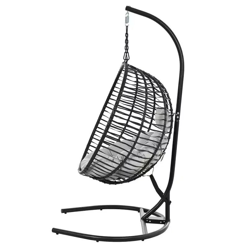 Whisen Single Person Folding Egg Chair with Stand, Hammock Swing Chair with Adjustable Anti-Slip Feet