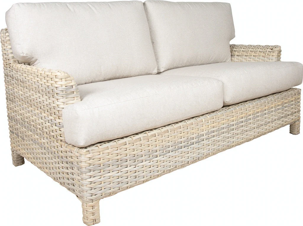 Outdoor Wicker Sofa Whitewash with Cream Cushions