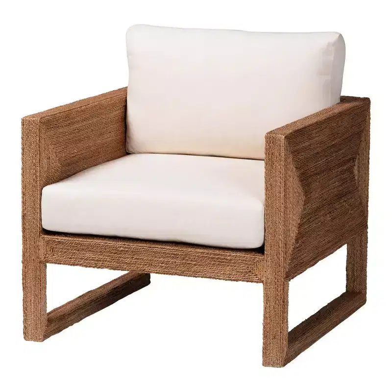 Helina Seagrass & Acacia Wood Arm Chair - Bleached Light Brown