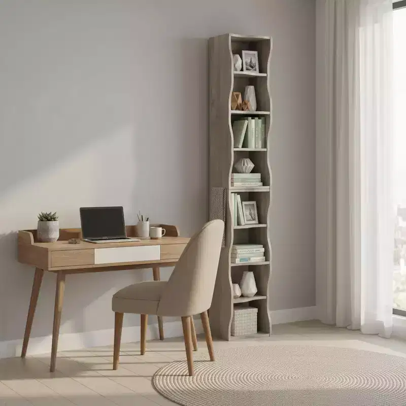 7-Layer Adjustable Bookshelf with Detachable Upper and Lower Cabinets, Wavy Edge Design, for Living Room or Home Office
