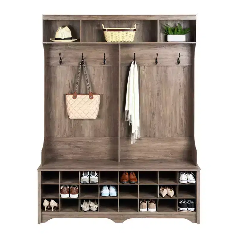 60 Wide Hall Tree with 24 Shoe Cubbies - Prepac