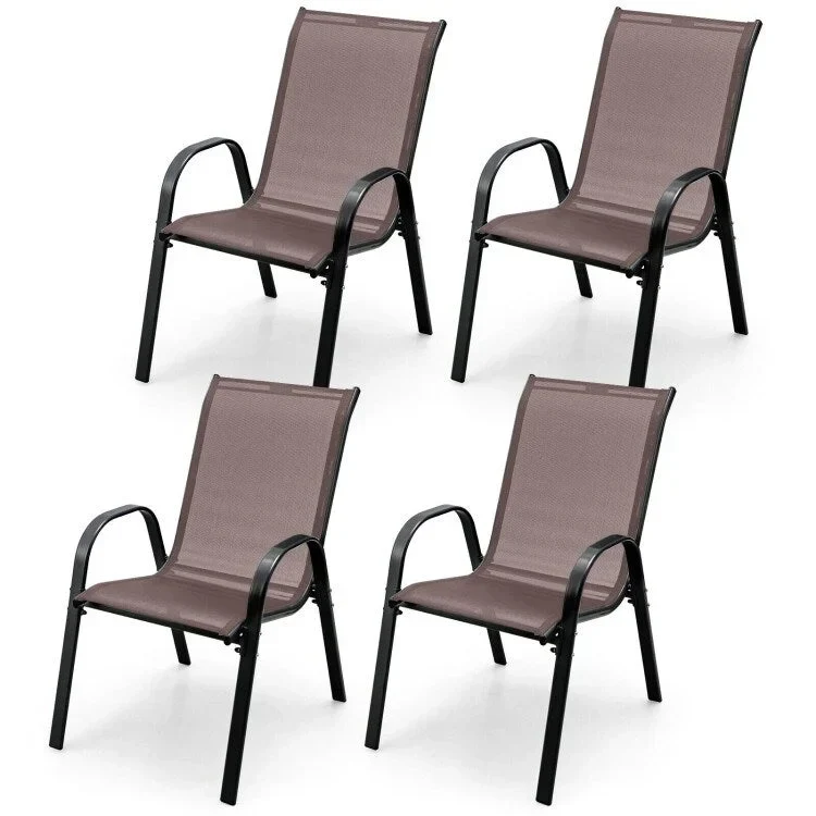 4 Pieces Stackable Patio Dining Chairs Set with Armrest - 29 x 21.5 x 35.5 (L x W x H)