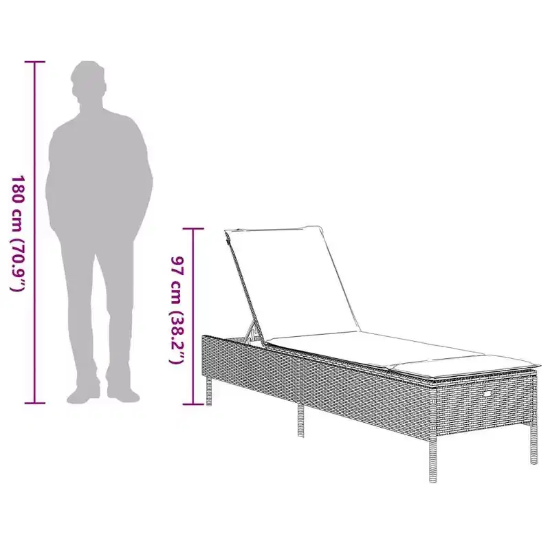 vidaXL Patio Sun Lounger PE rattan Standard Height-Adjustable