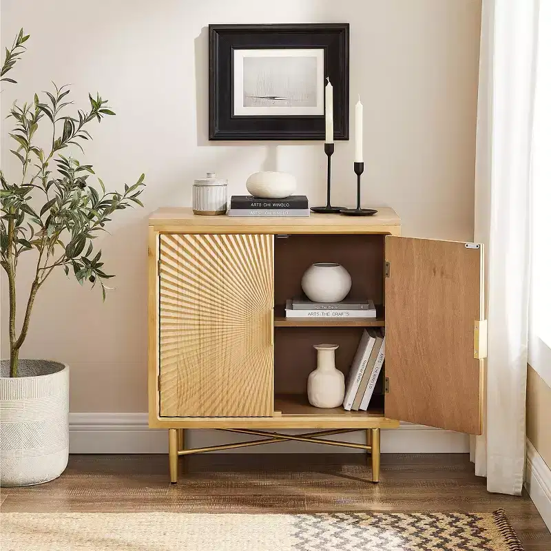 Art Leon Modern Wood Cabinet Sideboard with Textured Door Decoration