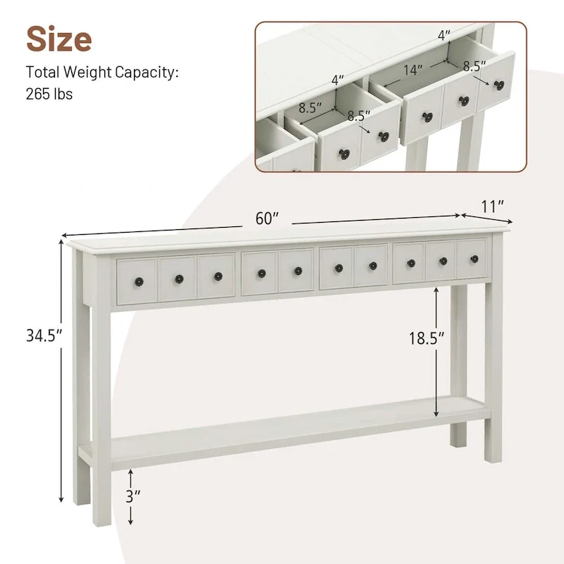 Costway 60 Console Table Retro Entryway Sofa Table with 4 Drawers & - See Details