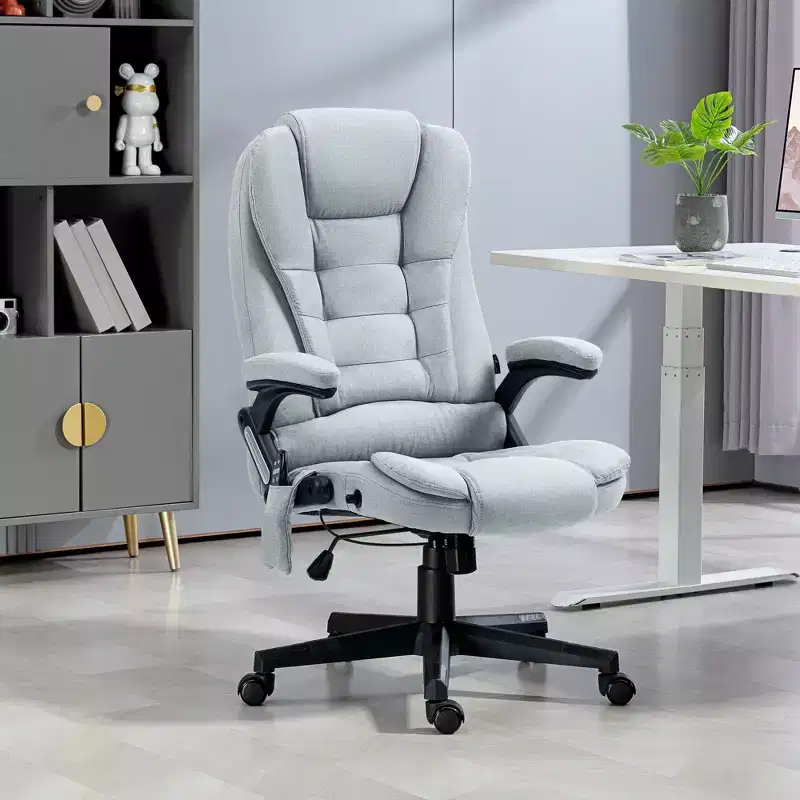 6 Point Vibrating Massage Executive Office Chair with Heat, Reclining Computer Chair with Remote, Comfy Chair for Study, Office, Gray