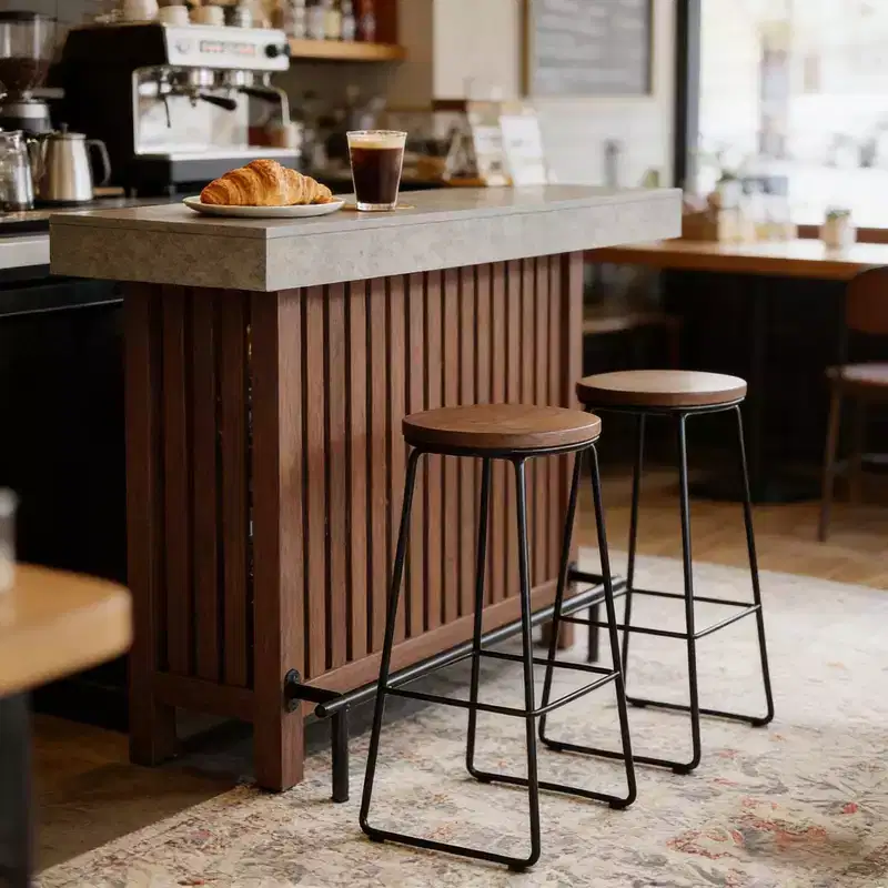 Modern Metal and Wood Bar Table with 2-Tier Storage and Adjustable Foot Pads