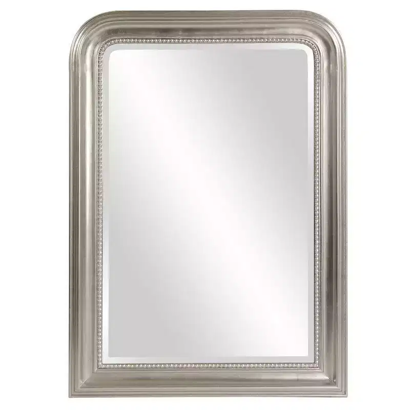 Sterling Arched Silver Mirror - Howard Elliott: Wood Frame, Beveled Edge, Transitional Style, 42x30.5"