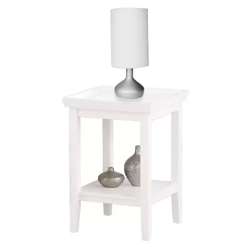 White Wood End Table with Bottom Shelf – 26 in. H