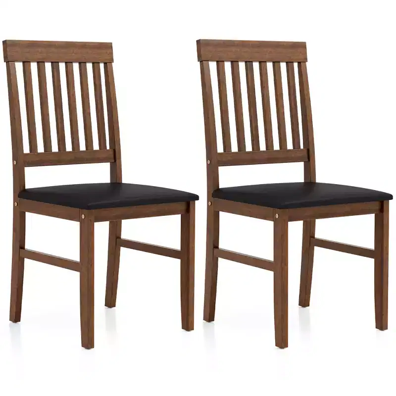 Wooden Dining Chairs Set of 2, Modern Dining Chairs with Rubberwood Legs, 350LBS Capacity, Leather Side Seat for Kitchen, Set of 1, Brown
