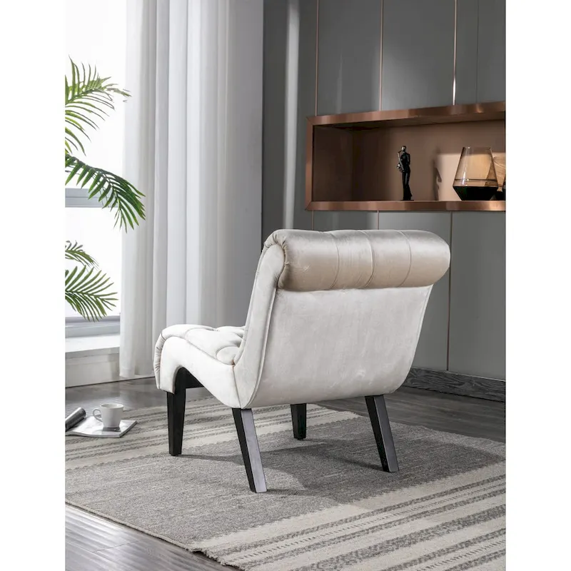 Velvet Armless Accent Chair, Button Tufted Slipper Chair, Side Chair, Lounge Chair