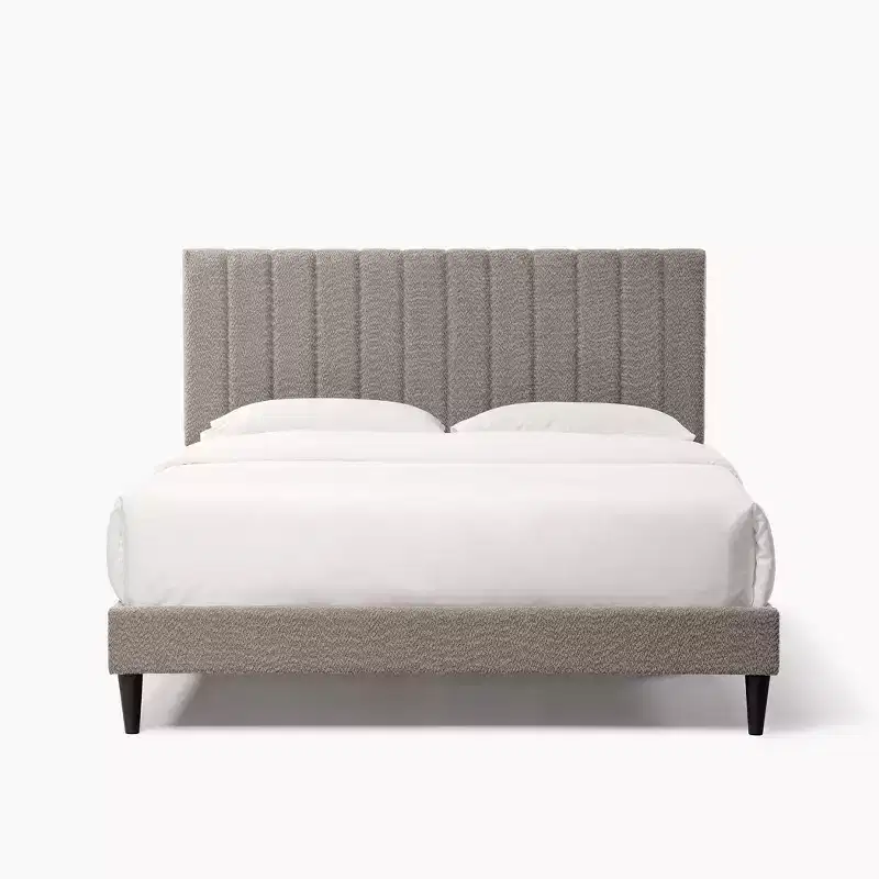 Velvet Queen Bed Frame, Wingback Headboard with Vertical Tufting, Wooden Slats, No Box Spring, Easy Assembly,White