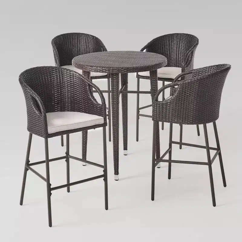 Dominica 5pc Wicker Round Bar Set Multibrown/Light Brown - Christopher Knight Home: Weather-Resistant, 4 Stools, High Table