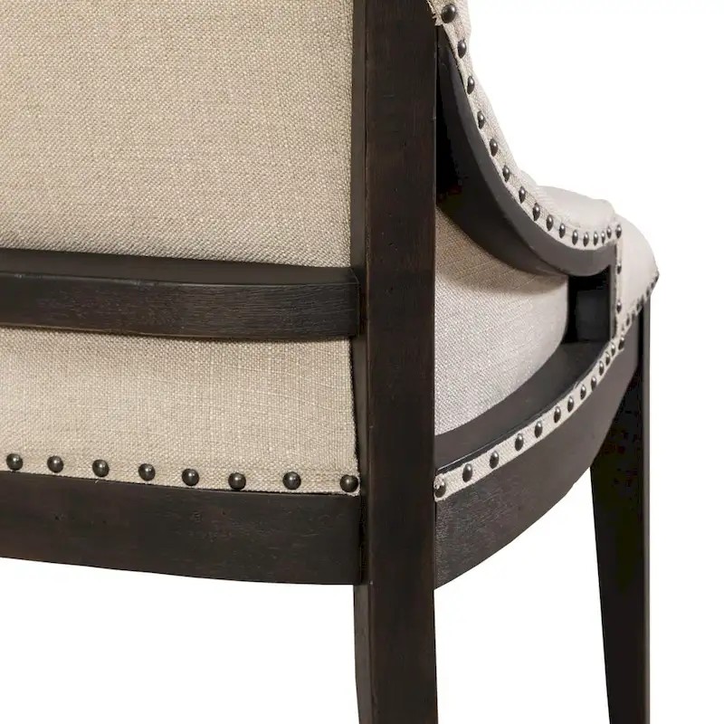 Black Upholstered Shelter Dining Bench with Tufted Back and Nail Head Trim