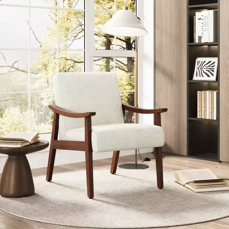 Rubberwood & Corduroy Fabric Accent Chair, 29
