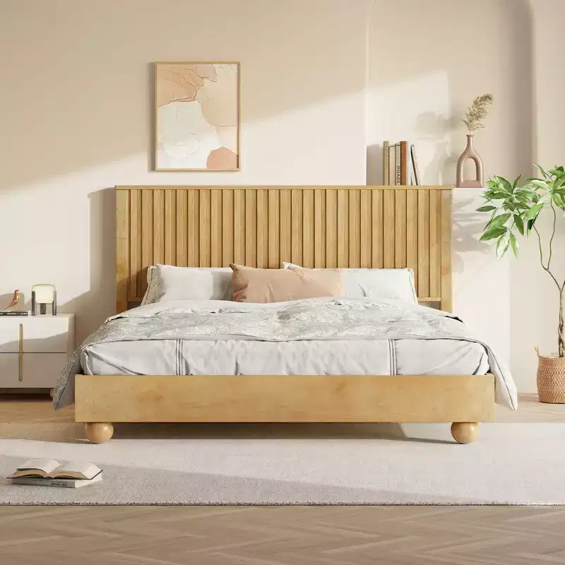 Farmhouse Wooden Bed with Reeded Headboard