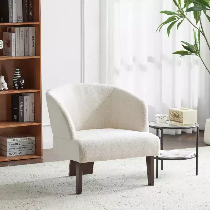 Upholstered Round-Back Accent Chair with Wooden Legs