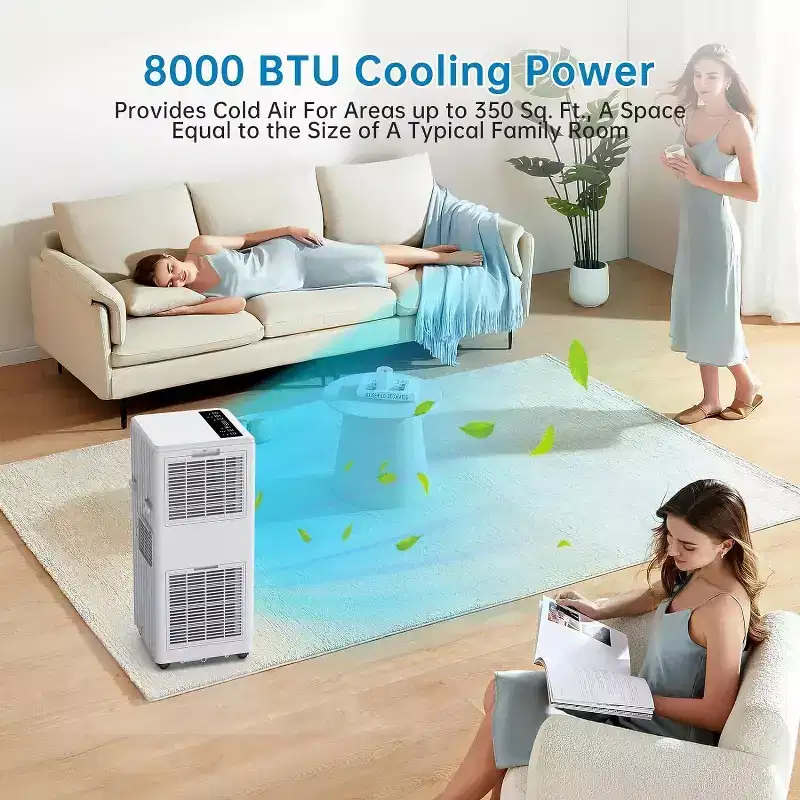 8,000 BTU 3-in-1 Portable AC - Cools 350 Sq.Ft with Dehumidifier, Fan & Sleep Mode, 24H Timer, Remote Control