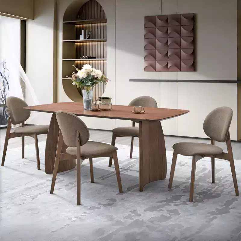 GDFStudio Neihart Fabric and Rubberwood 5 Piece Dining Set with Curved Base Design