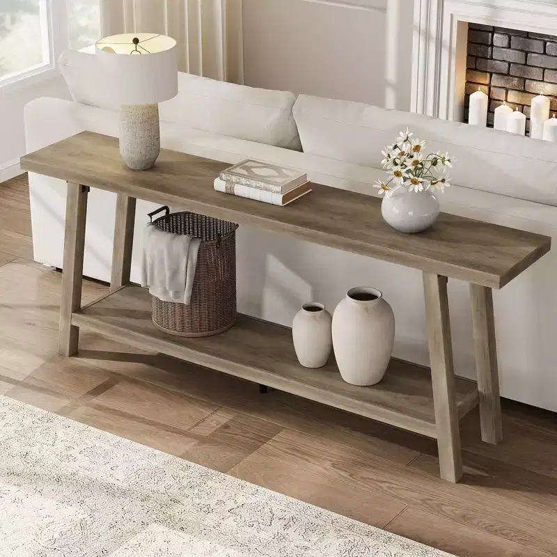 Extra Long Console Table for Living Room - Modern Brown Entryway Sofa Table - Sleek Rectangular Accent Furniture - Sturdy Design - 70.87 Inches