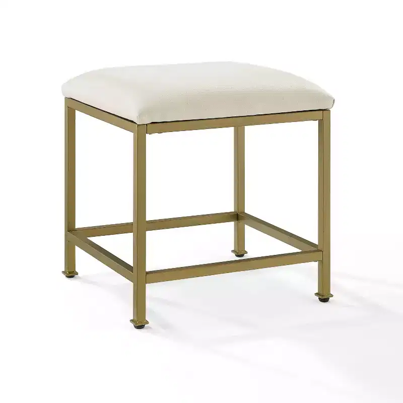 Aimee Vanity Stool Gold - Crosley: Modern Upholstered Faux Leather, Steel Frame, Padded Seat, 250 lb Capacity, 18.75" Height