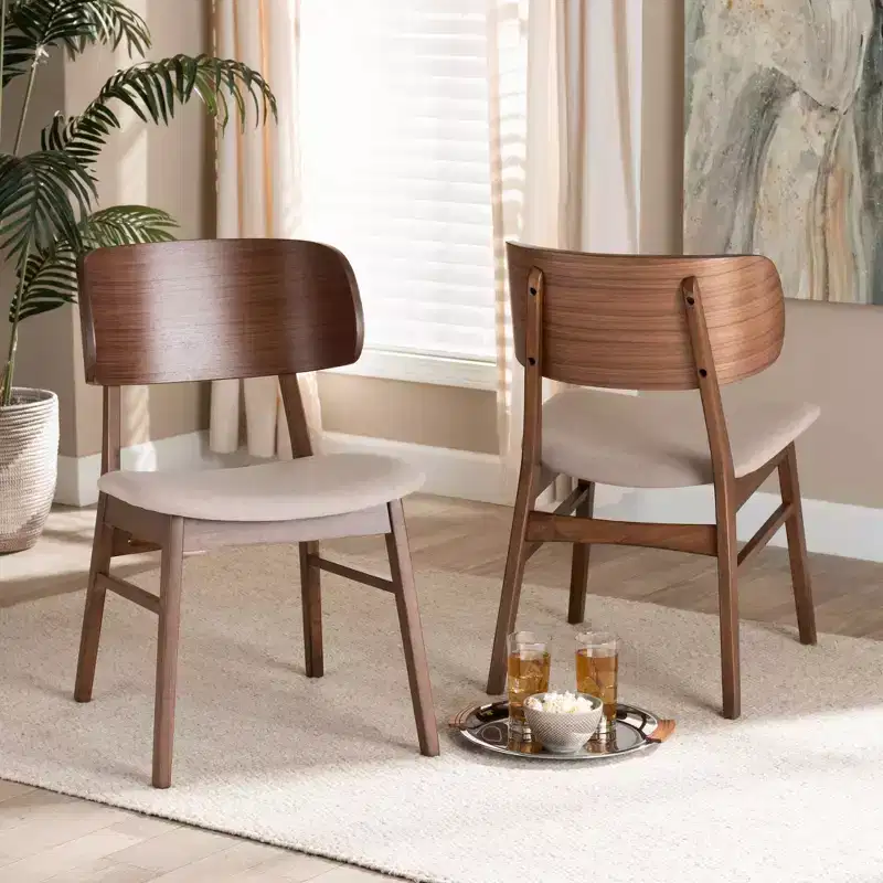 2pc Alston Fabric Upholstered Wood Dining Chair Set - Baxton Studio