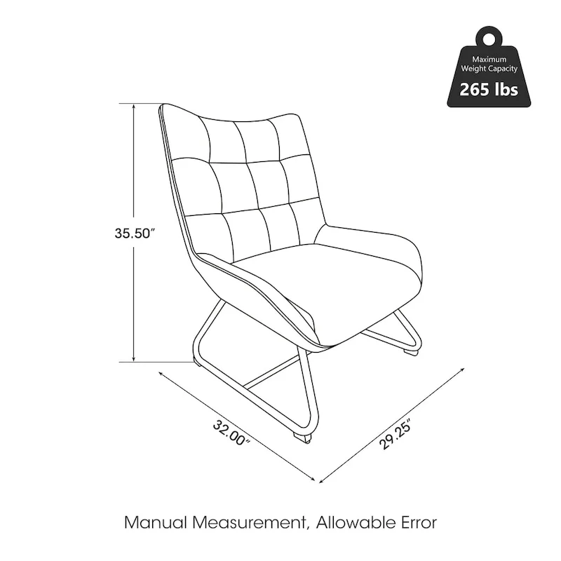 Set of 2 Wingback Accent Chairs with Metal Legs, 35.5
