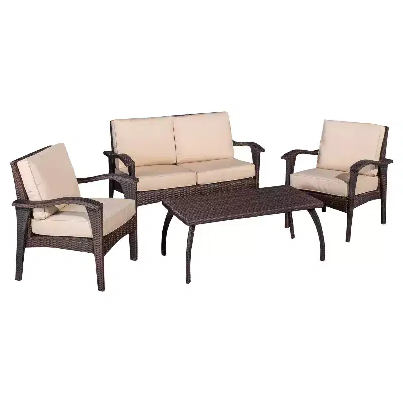 Honolulu Outdoor 4pc Wicker Seating Set and Cushions - Christopher Knight Home