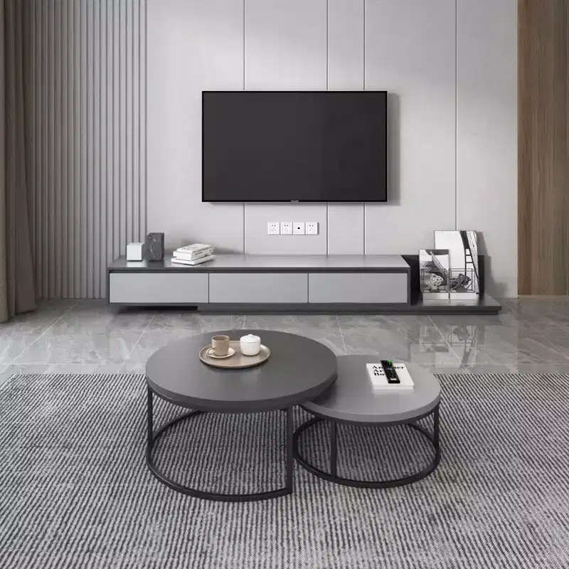 Gaoyangjiaju Mid-Century Modern Expandable TV Stand with 3 Drawers  Adjustable Entertainment Center for Living Room(79 to 130), Gray