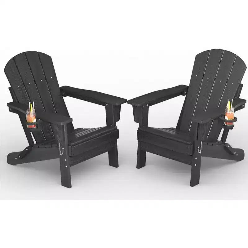 2 Pack Folding Adirondack Patio Chair,Durable HDPE,Wood Texture,All-Weather,380 lbs Capacity-Comfortable Outdoor Seat for Deck,Pool,Fire Pit,Backyard