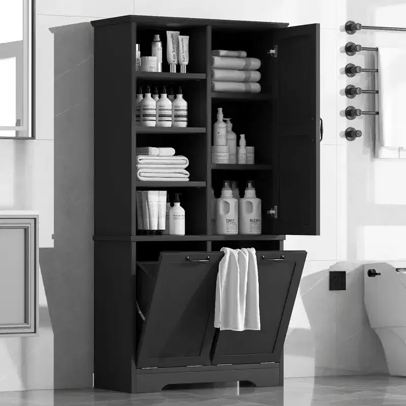 GDFStudio Sharp Tall Freestanding Storage Cabinet with Adjustable Shelves and Doors