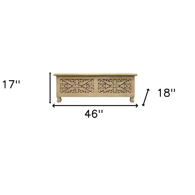 HomeRoots 46 Antique White Solid Carved Wood Scroll Bench with Flip Top