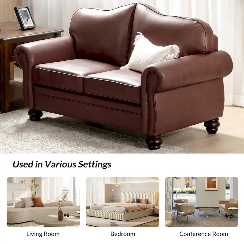 Angel Transitional Genuine Leather Sofa With Tufted Back by
