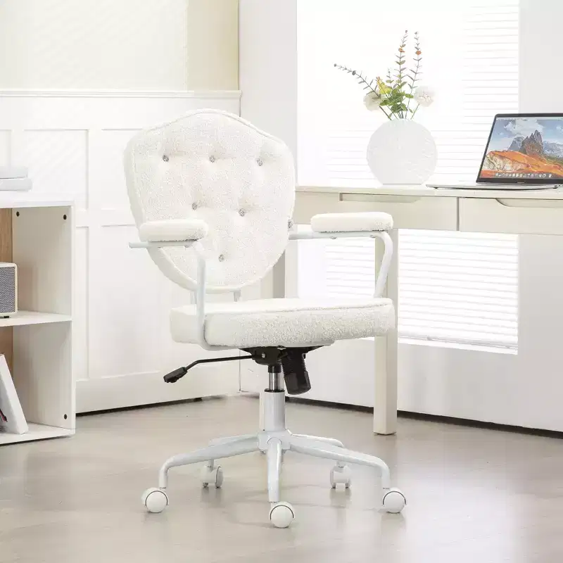 Upholstered Vanity Chair with Adjustable Height, Swivel Chair for Home Office, Study, Reading Room