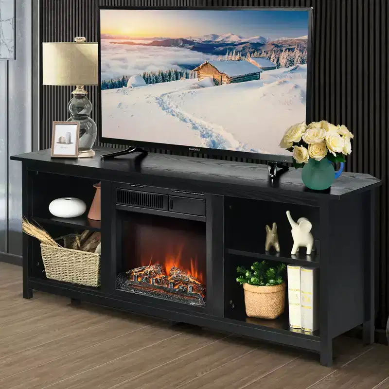 Costway 58'' 2-Tier Fireplace TV Stand W/18 Electric Fireplace Up to 65''