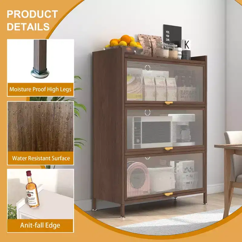 Tall Metal Storage Cabinet with 3 Flip Doors, Freestanding Steel Organizer with Ample Storage Space for Bedroom, Living Room, Kitchen