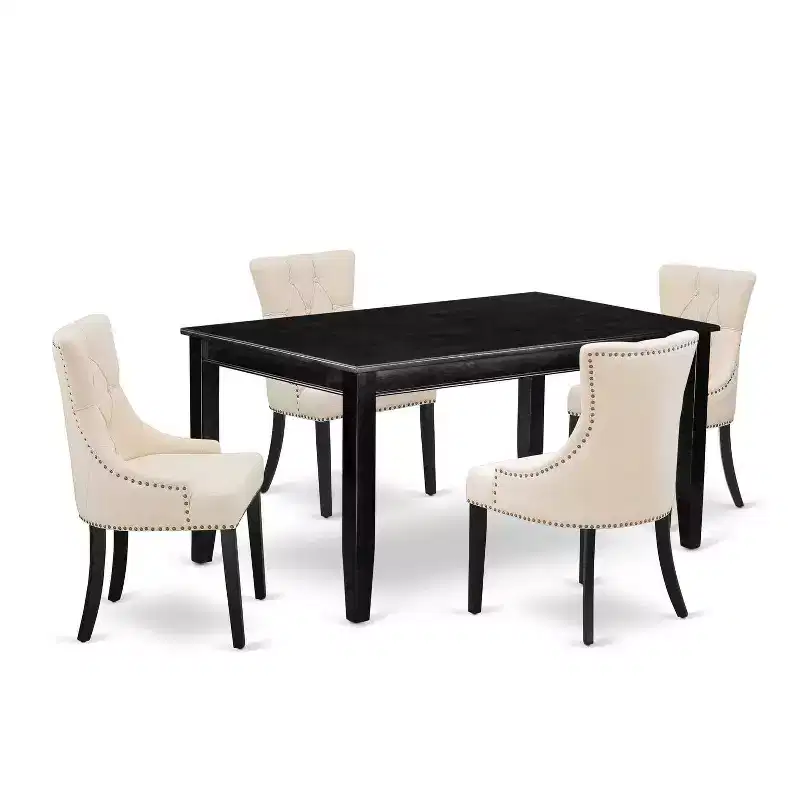 5-Piece Black Finish Solid Wood Top - Rectangular Dining Room - Seats 4