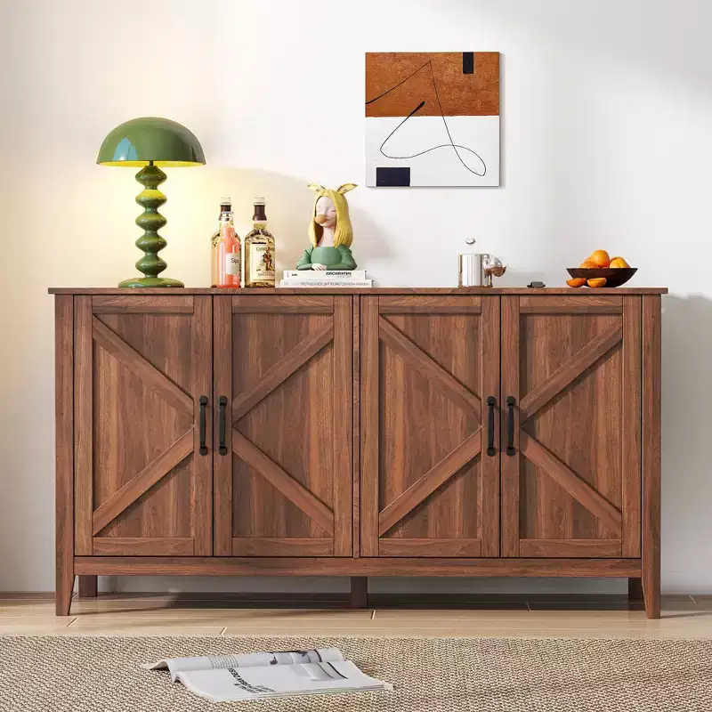 59.06'' Rustic Sideboard Storage Cabinet 4 Doors and Adjustable Shelves