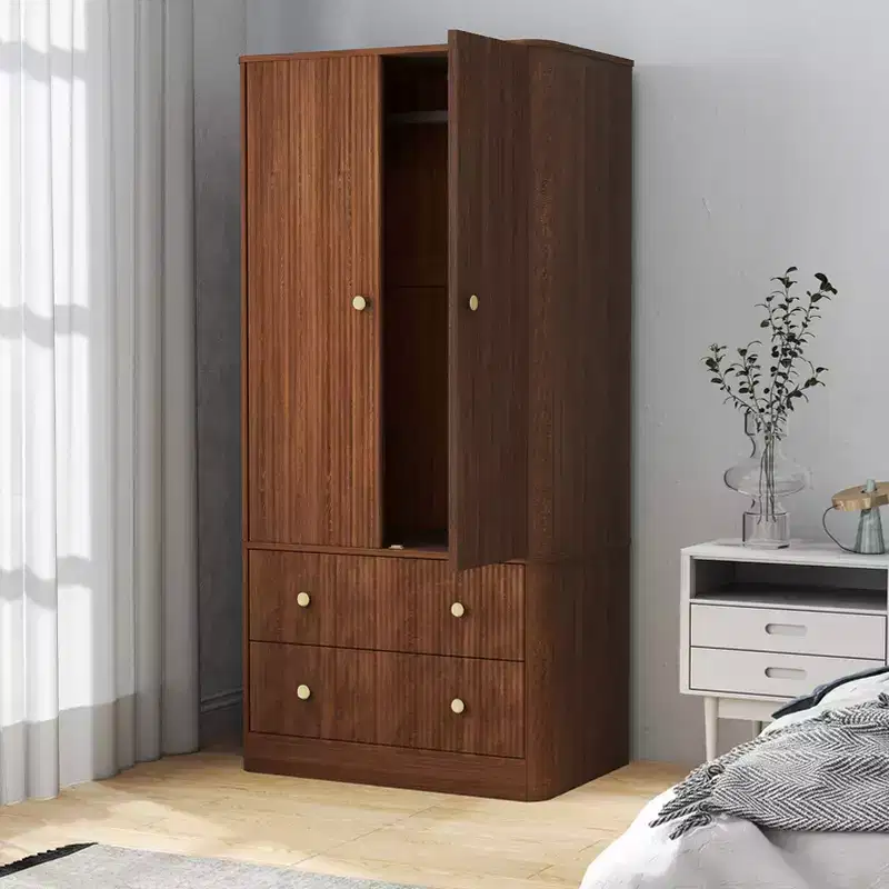 AEELLEEA Clothing Wardrobe 2 Doors 2 Drawers Elegant Wooden Freestanding Storage Cabinet for Bedroom Living Room Office
